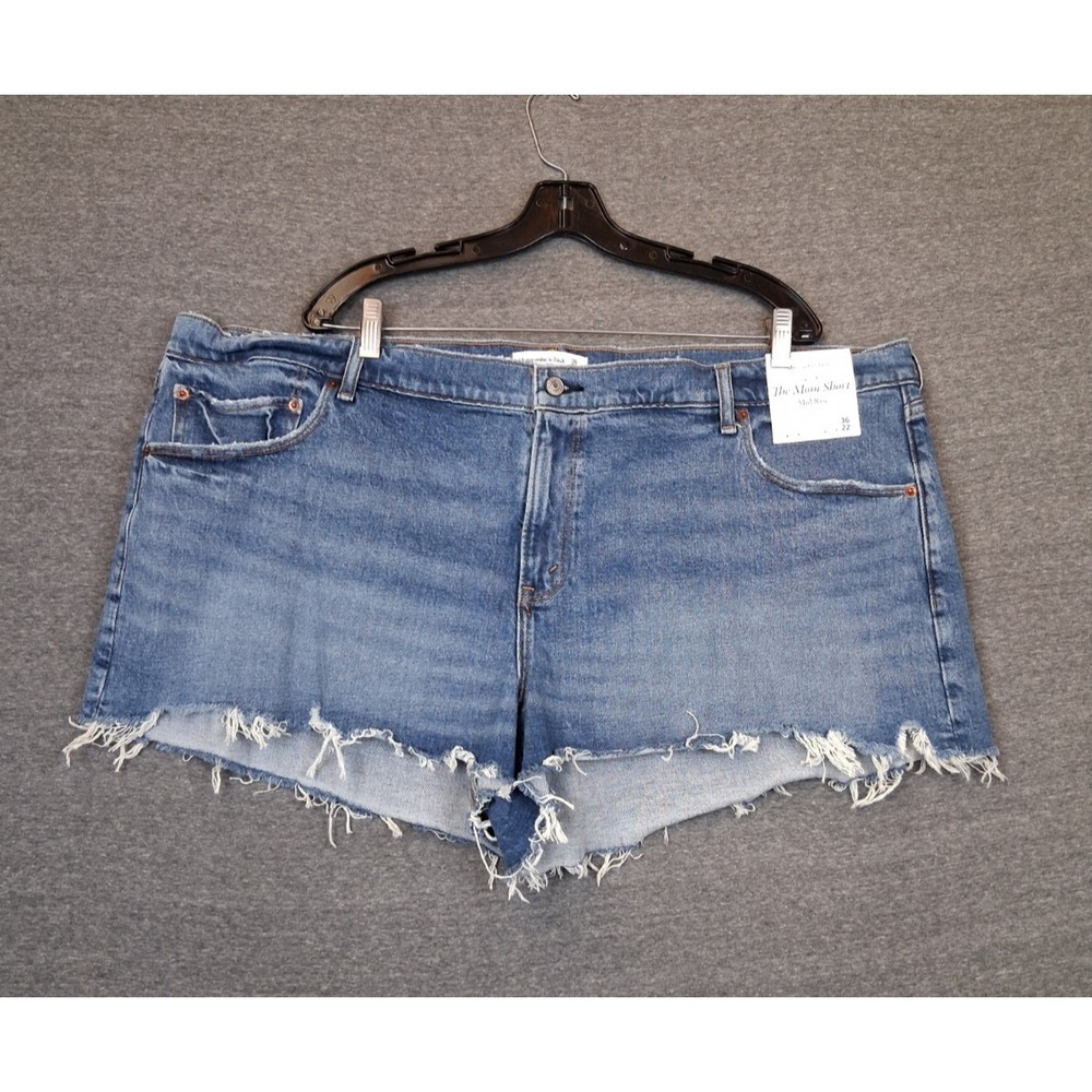 New Abercrombie Fitch Womens Short Plus 36 Blue Denim Cut Off The Mom Mid Rise